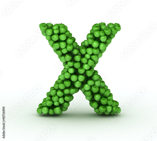Letter X, alphabet of green apples