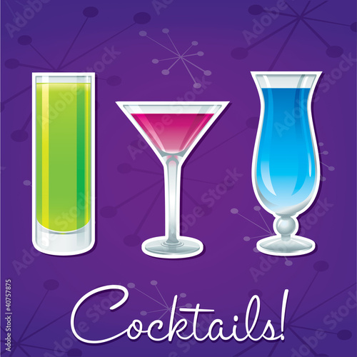 Bright retro cocktail card in vector format.