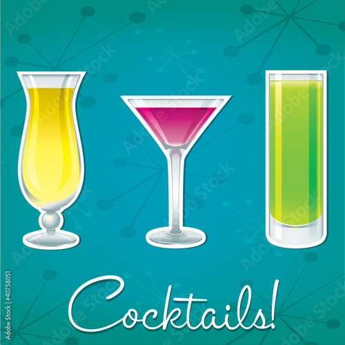 Bright retro cocktail card in vector format.