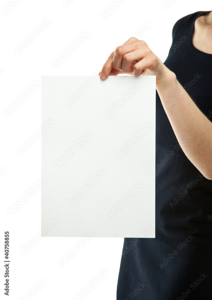 Woman's hands holding blank sheet of paper Woman's hands holding blank sheet of paper