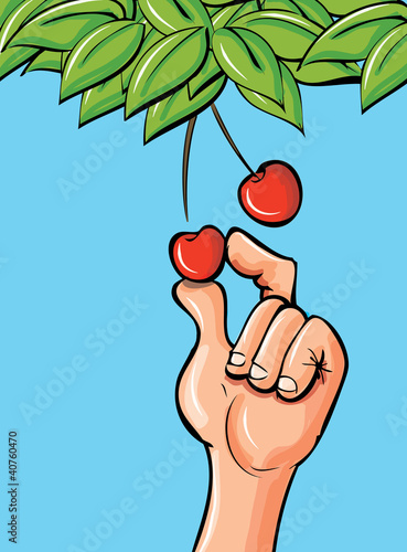 Cartoon hand picking a cherry