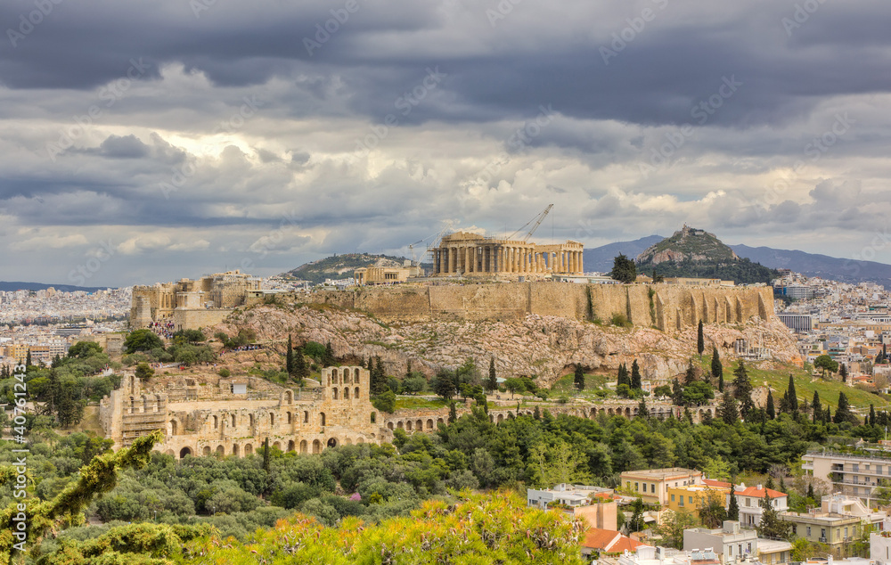 Acropolis under a dramatic sky, Athens, Greece