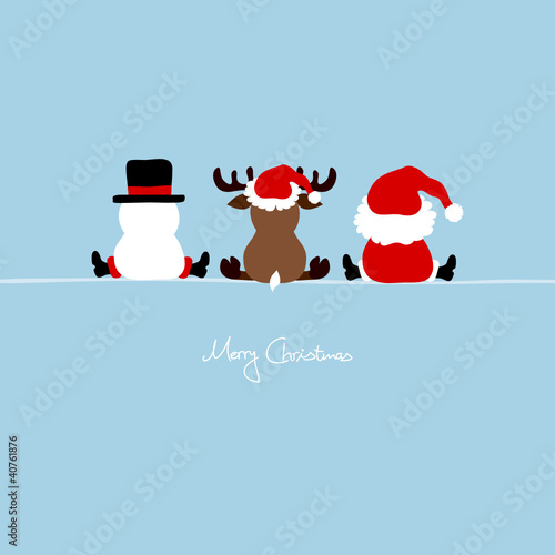 Santa, Snowman & Reindeer Blue