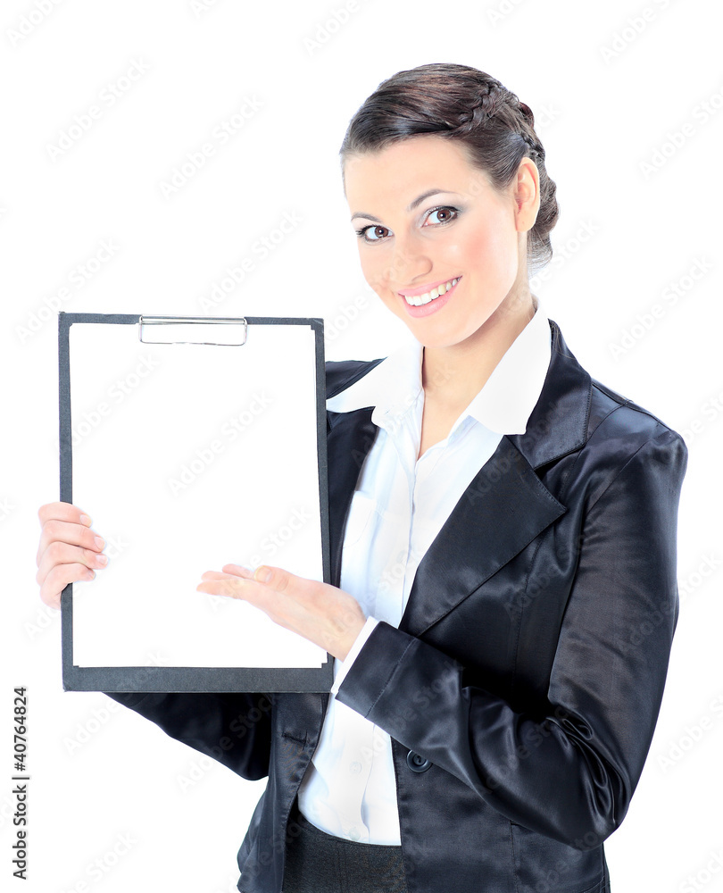 Beautiful business woman with the work plan,