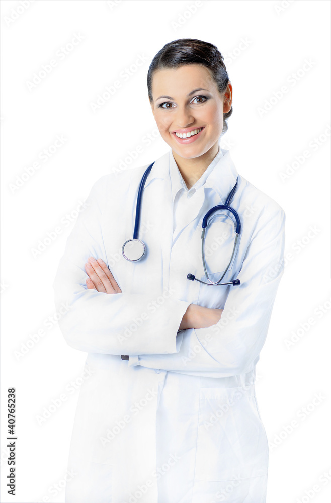 Attractive woman doctor. Isolated on a white Attractive woman doctor. Isolated on a white