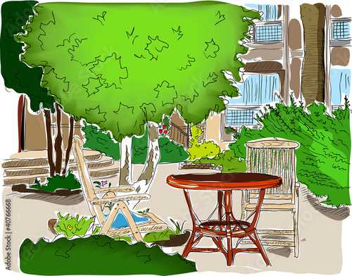 Cafe in the Garden. Full  colored version.