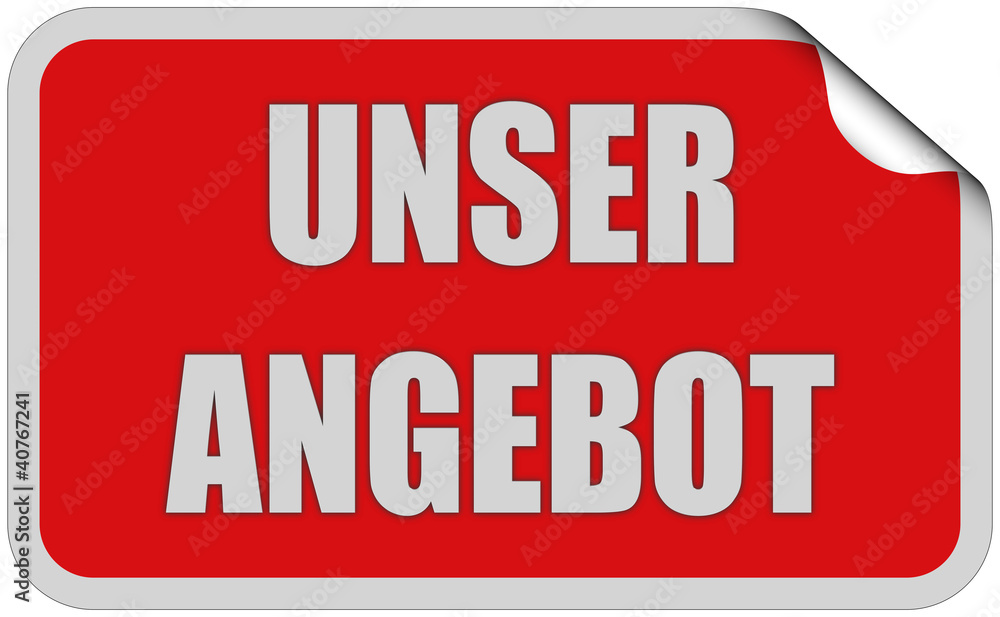 Sticker rot eckig curl oben UNSER ANGEBOT Sticker rot eckig curl oben UNSER ANGEBOT