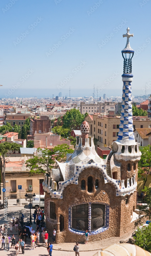 Park Guell, view on Barcelona, Spain