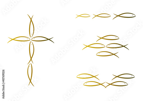 Abstraktes Symbolset: Fische (Gold)