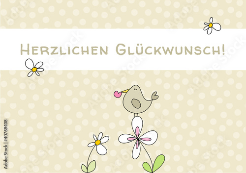 Vorlage für Geburtstagskarte (mit Vogel und Blumen)