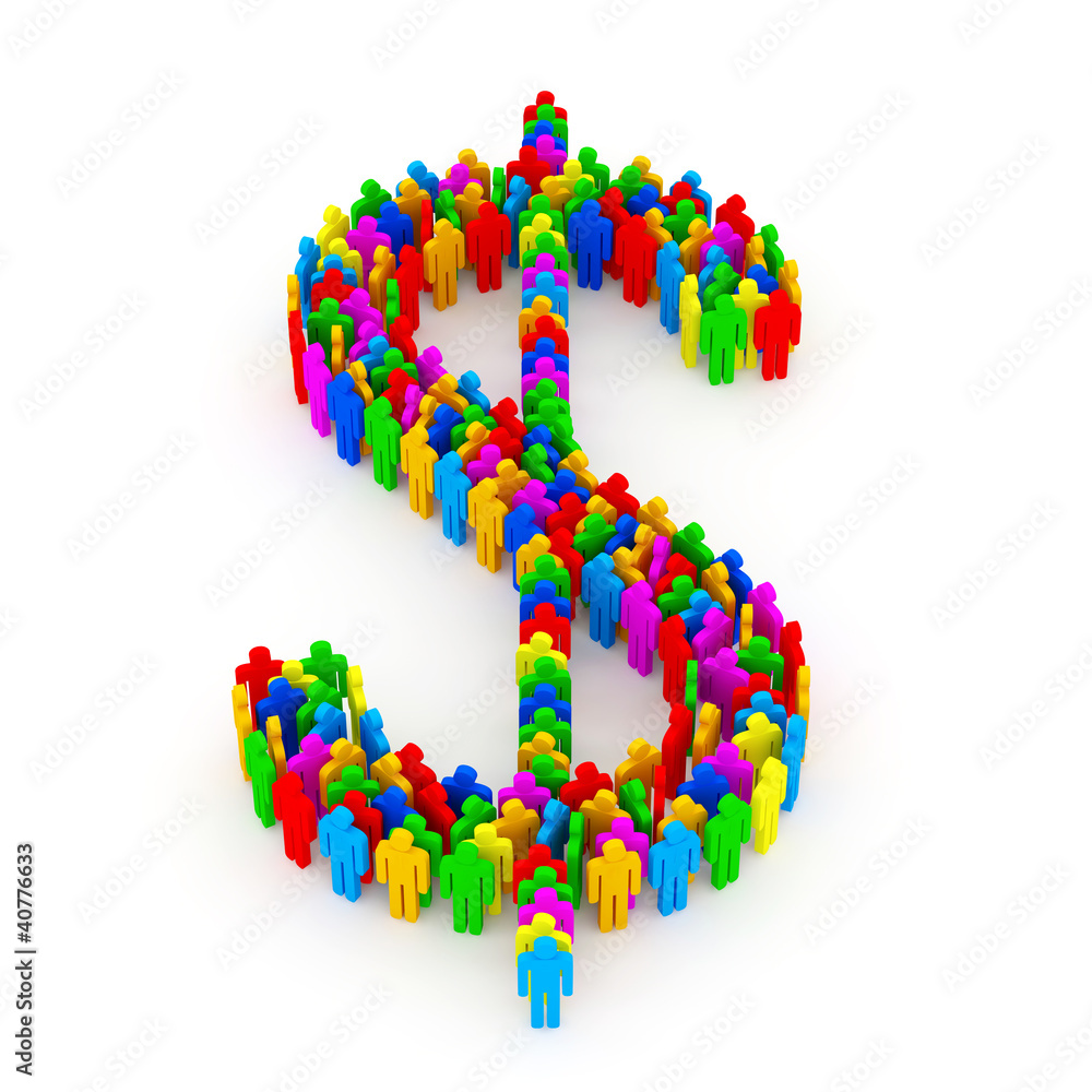 Dollar Symbol made from Colorful People on white background