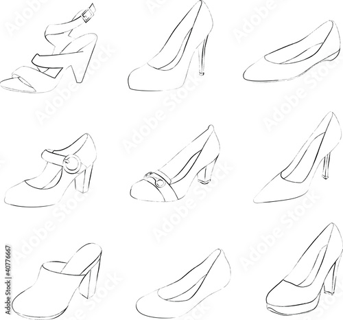 Women shoes silhouettes isolated on white background. photo