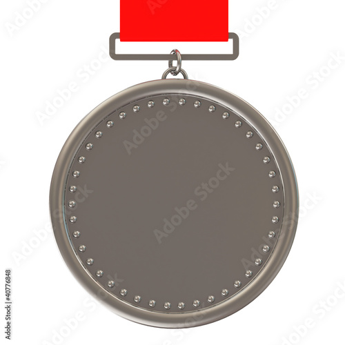 Blank Silver Medal with red ribbon isolated on white background