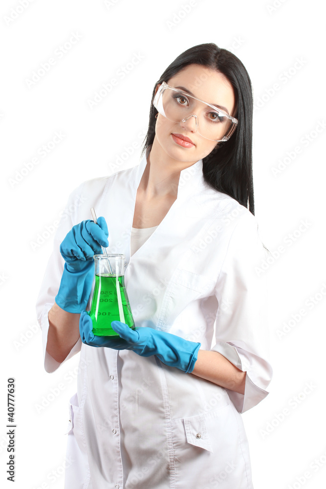 Young female scientist holding test-tube Young female scientist holding test-tube