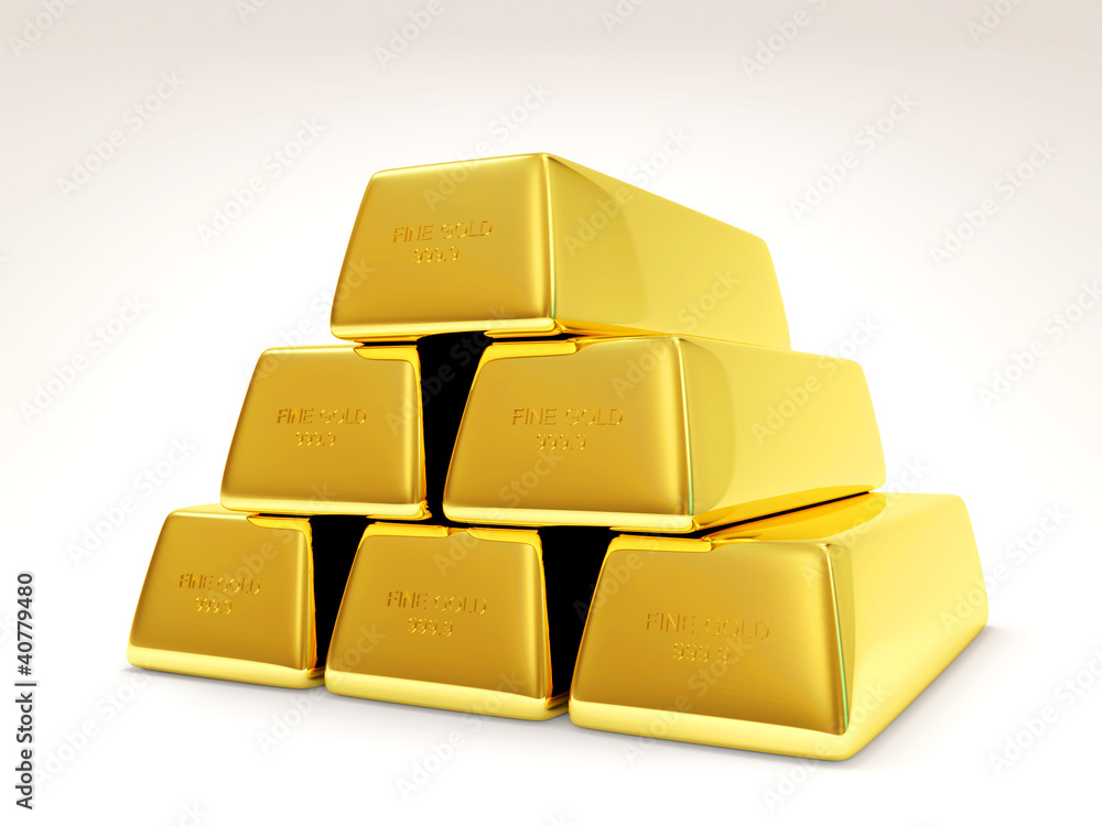Pyramid from Golden Bars on white background Pyramid from Golden Bars on white background