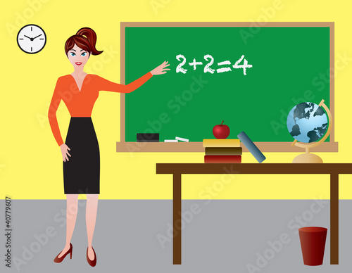 Female Teacher in Classroom Illustration