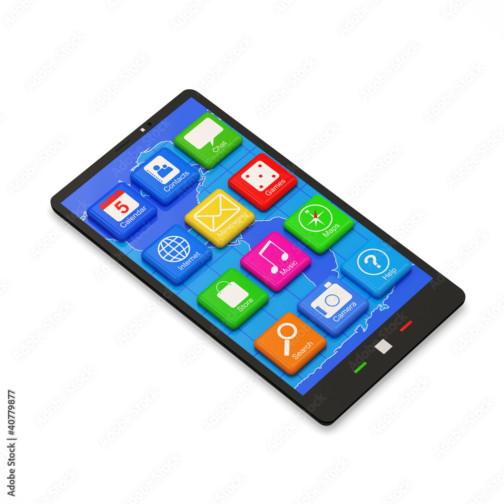 Touchscreen Smart Phone with Application Icons on white Touchscreen Smart Phone with Application Icons on white