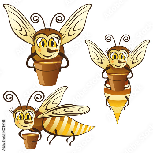 Working bee flies with a bucket of honey