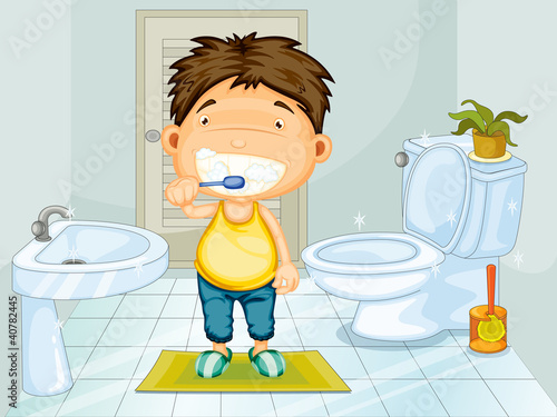 Boy brushing teeth