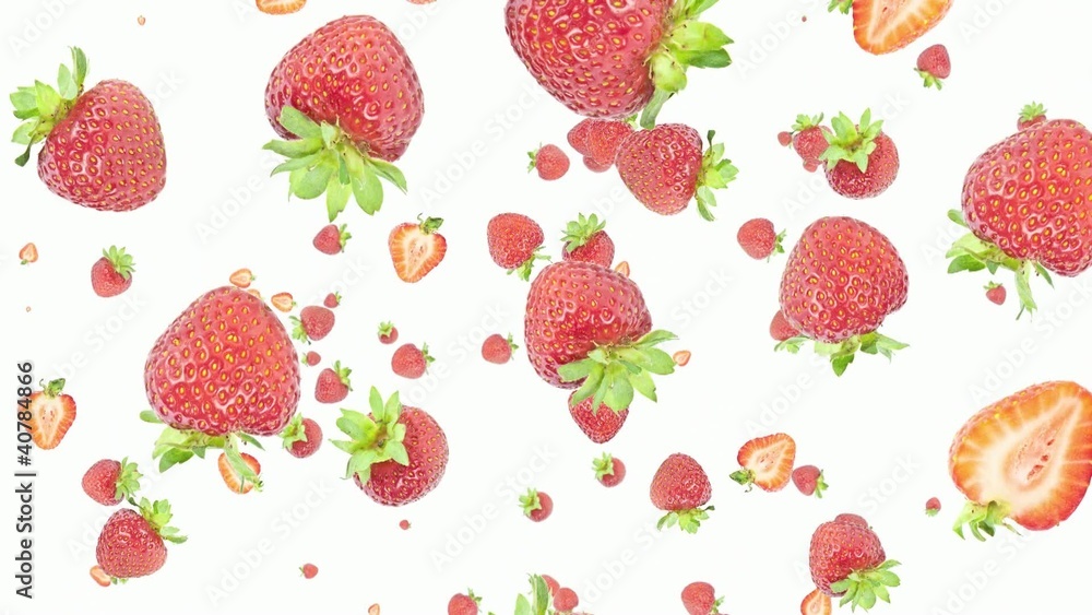 Strawberries falling down on white background Strawberries falling down on white background