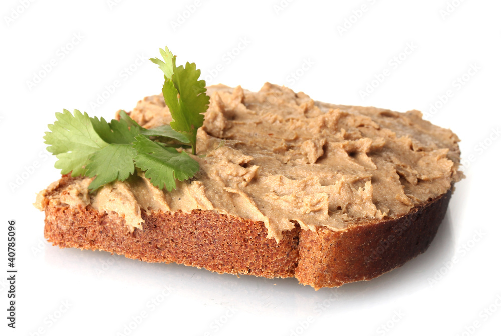 Fresh pate on bread isolated on white Fresh pate on bread isolated on white