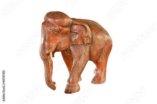 Vintage wood elephant statue isolated on white
