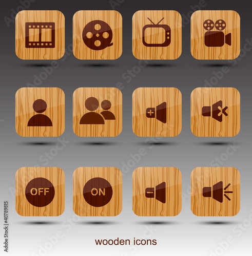 Rectangle wooden icons. Cinema theme.