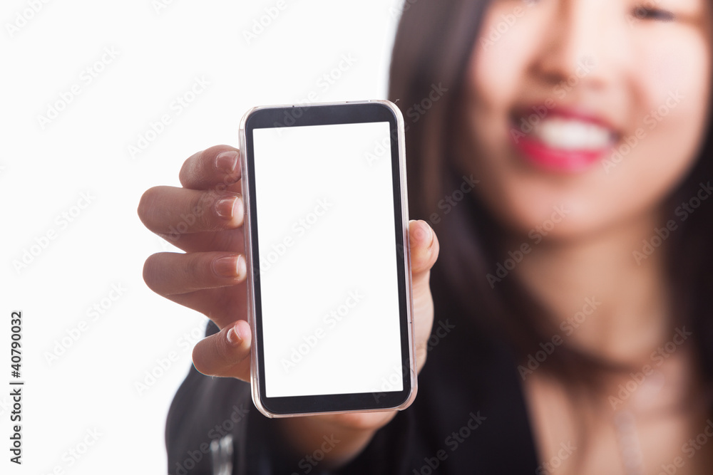Young Chinese Woman Showing a Smartphone