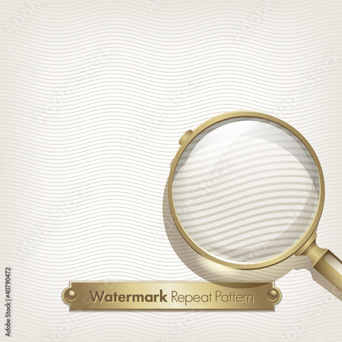 Watermark repeat background, and an old magnifying glass