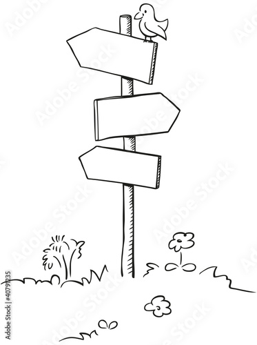 Signpost sketch with small bird