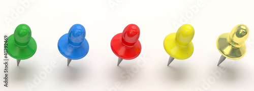 Set of Colorful Push Pins on white background