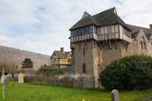 Stokesay Castle in Shropshire on cloudy day photo