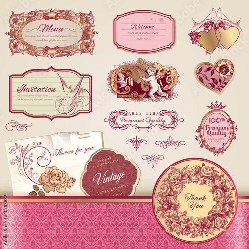Set of vintage labels and elements