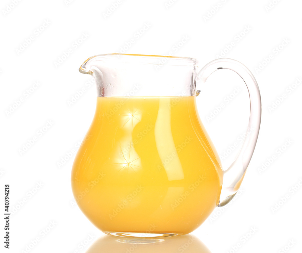 Tropical juice in glass pitcher isolated on white Tropical juice in glass pitcher isolated on white