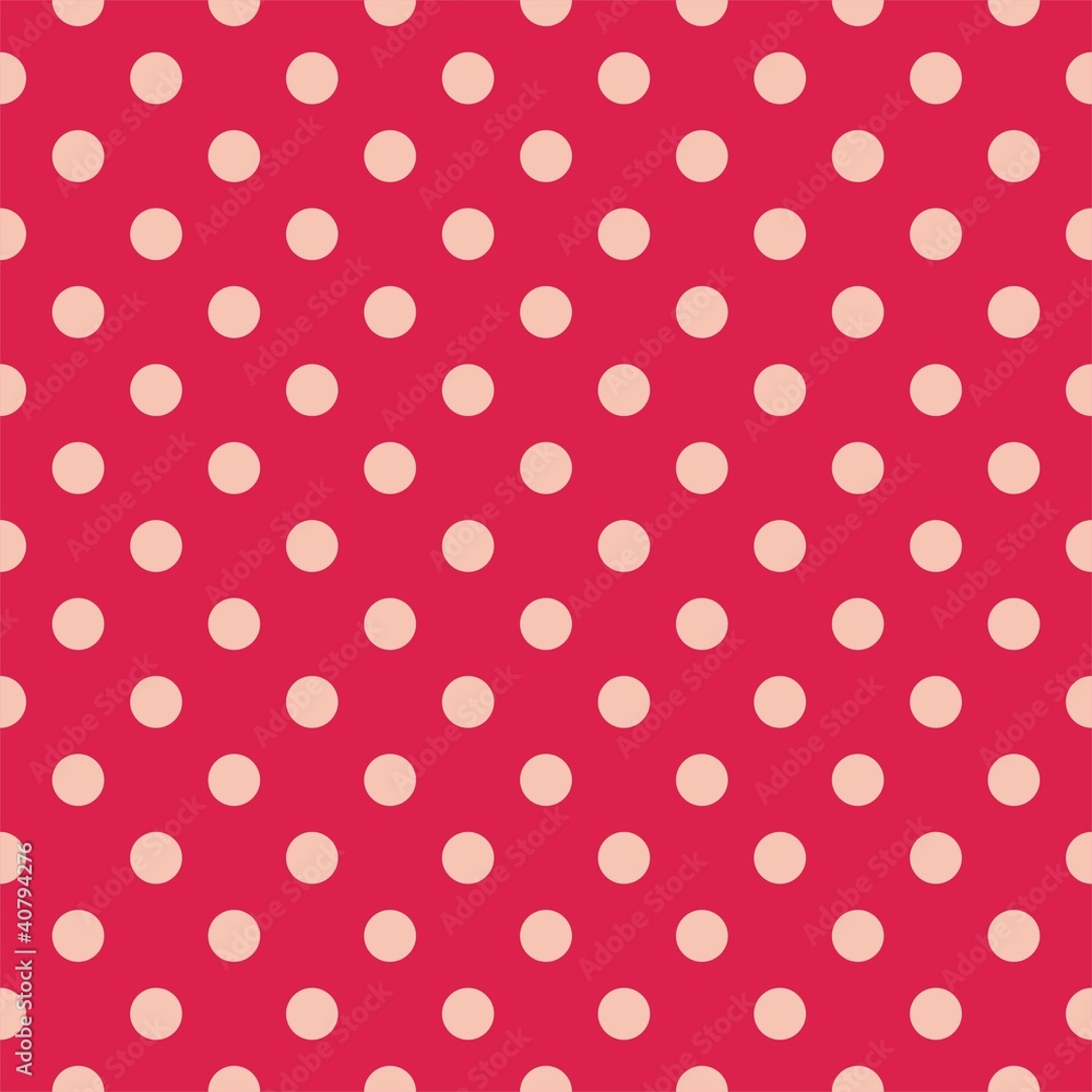 Pink dots, red background retro seamless vector pattern