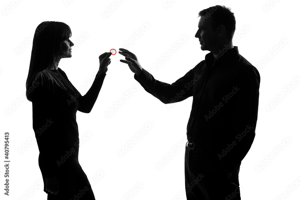 one couple man and woman holding giving condom