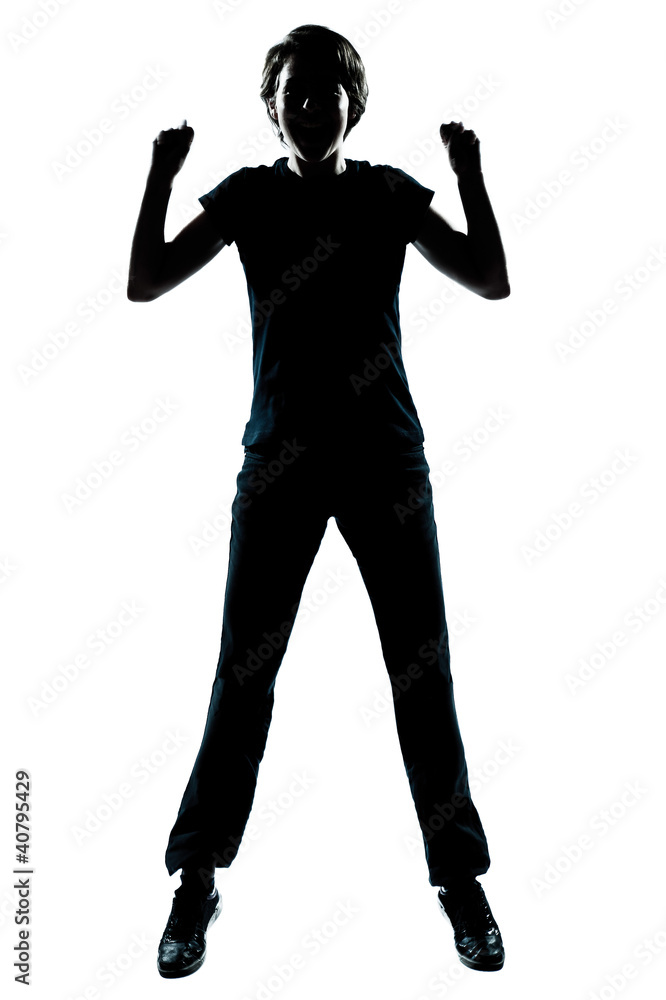 one young teenager boy or girl silhouette happy jumping screamin one young teenager boy or girl silhouette happy jumping screamin