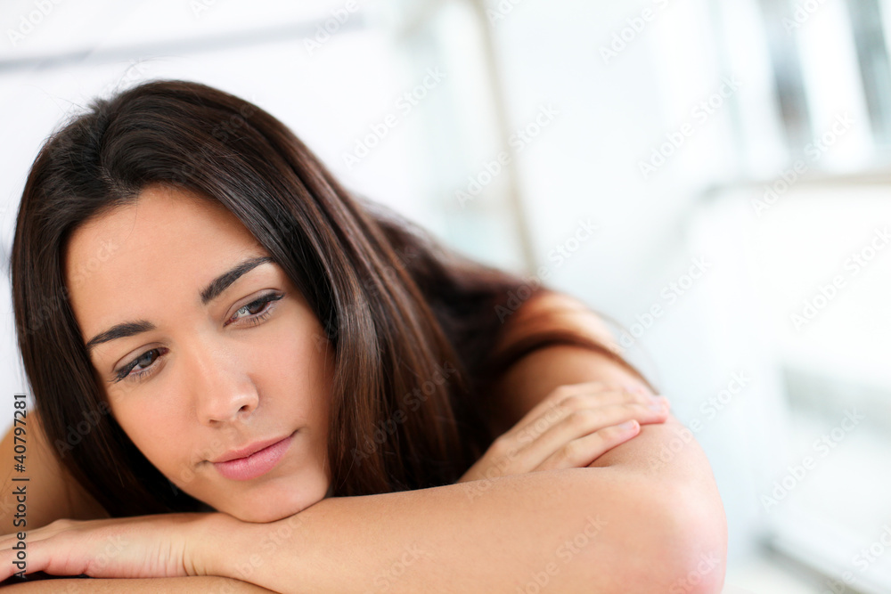 Portrait of brunette with bored look Portrait of brunette with bored look
