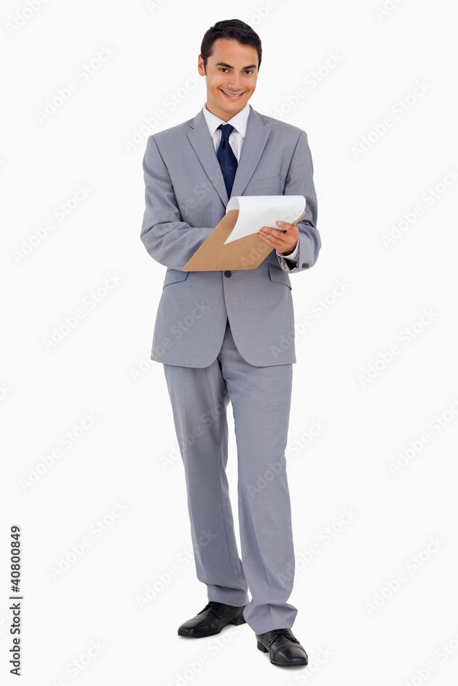 Portrait of a smiling man in suit watching file Portrait of a smiling man in suit watching file