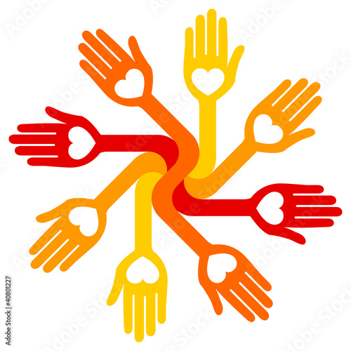 Caring loving circular hands vector.