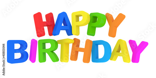 Happy Birthday Colorful Text on white background