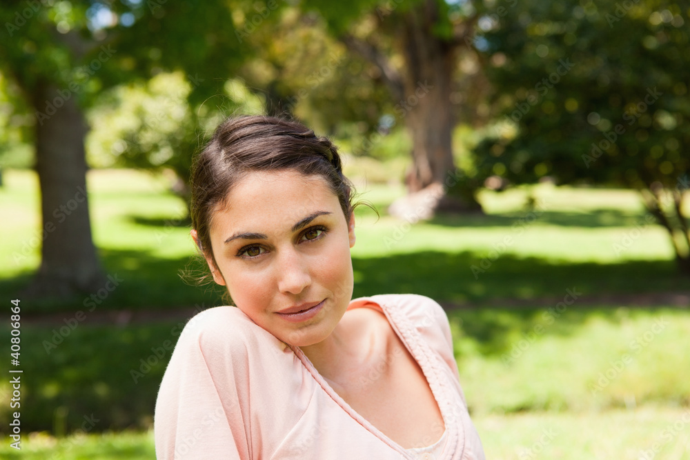 Woman with a serious expression looking ahead Woman with a serious expression looking ahead