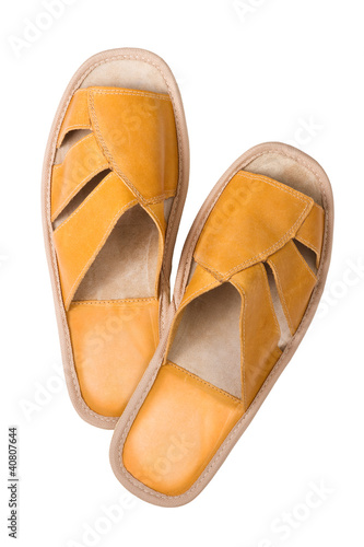 isolated yellow leather comfortable slippers