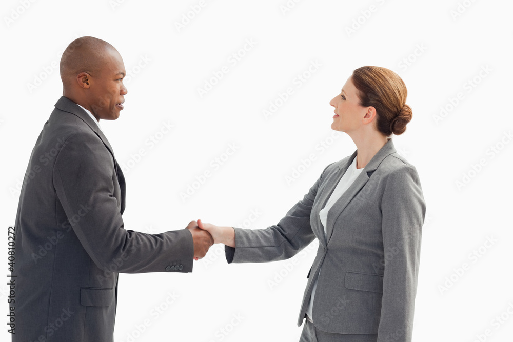 Businessman shaking businesswoman's hand Businessman shaking businesswoman's hand