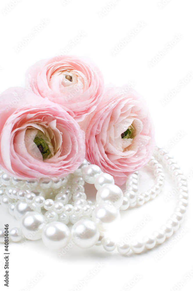 pink flowers and pearl beads