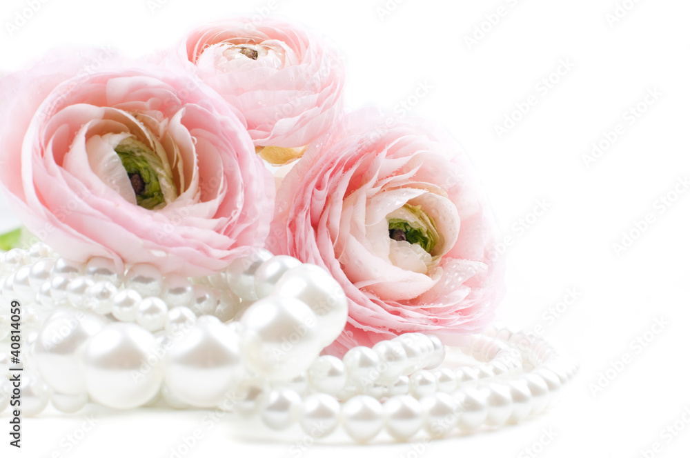 pink flowers and pearl beads pink flowers and pearl beads
