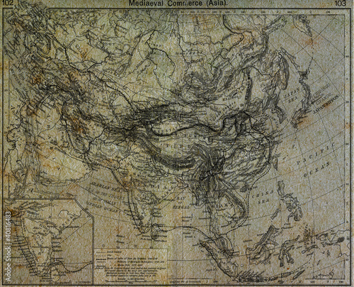 Old world map with Latitude and Longitude lines in vintage patte