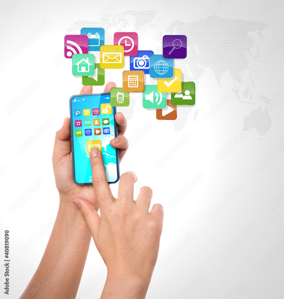 Mobile phone with colorful application icons Mobile phone with colorful application icons