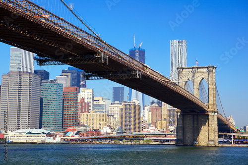 Brooklyn Bridge with Lower Manhattan skyline in New York City