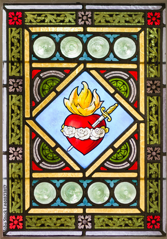 Stained glass window with heart